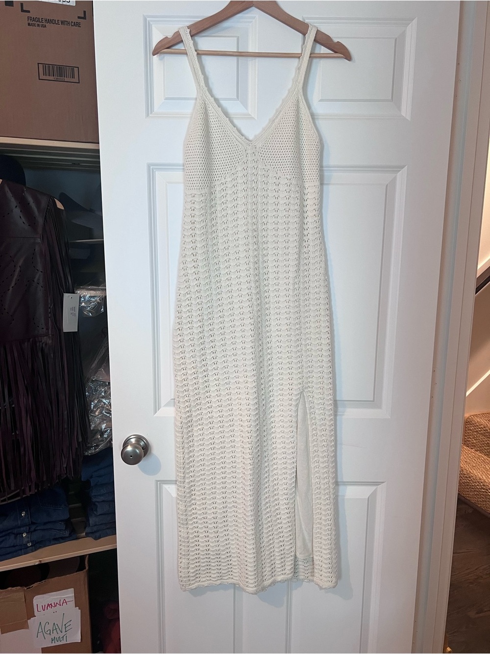 A SUPPLY Cream Crochet Maxi Dress with V-Neck- SMALL  NEW W/ TAGS!